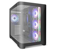 Zolyd Krytera - Caja Gaming ATX, Ventana Lateral y Frontal Curvo Cristal Templado, Semitorre PC Doble Cámara, 4 Ventiladores ARGB de Espejo Infinito incluidos, Espacio Interno Optimizado, Negro