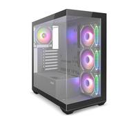 Zolyd Rivexa - Caja Gaming ATX, Ventana Lateral y Frontal Panorámica de Cristal Templado, 4 Ventiladores ARGB de Espejo Infinito, Refrigeración Líquida hasta 400mm, Espacio Interno Optimizado, Negro
