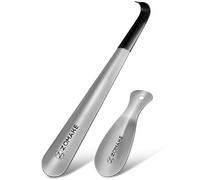 ZOMAKE Calzador de Metal 2 Piezas,Calzador de Acero Inoxidable 42cm con Funda de Goma - 19cm Metalico Calzador Pequeño con Gancho Fácil de Utilizarpara(2 Piezas Plateadas B)