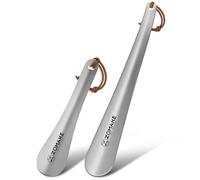 ZOMAKE Calzador de Metal 2 Piezas,Largo Calzador de Acero Inoxidable 30cm - 18.5cm Metalico Calzador de Zapatos Pequeño con Cuerda Fácil de Utilizarpara(2 Piezas Plateadas)