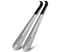 ZOMAKE Calzador de Metal Largo 2 Piezas,Calzador de Acero Inoxidable 42cm Calzador de Zapatos Largos con Funda de Goma para Mayores Mujer Embarazada(2 Piezas Plateadas A)
