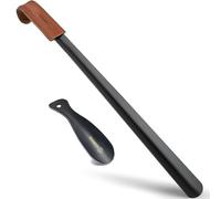 ZOMAKE Calzador de Zapatos 2Piezas - 58cm Largo Metalico Calzadores largos para Personas Mayores con Correa Cuero,19cm Acero Inoxidable Shoe Horn Fácil de Utilizar(2 Piezas Negras)