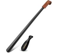 ZOMAKE Calzador de Zapatos 2Piezas - 72cm Largo Metalico Calzadores largos para Personas Mayores con Correa Cuero,19cm Acero Inoxidable Shoe Horn Fácil de Utilizar(2 Piezas Negras)