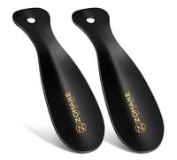 ZOMAKE Calzador de Zapatos 2Piezas - Metalico Calzadores para Personas Mayores con Colgante Agujero,19cm Acero Inoxidable Shoe Horn Fácil de Utilizar(2 Piezas Negras)
