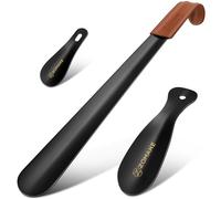 ZOMAKE Calzador de Zapatos 3 Piezas,42cm Largo Metalico Calzadores Largos para Personas Mayores con Correa Cuero,19&10cm Acero Inoxidable Shoe Horn Fácil de Utilizar(3 Piezas Negras)