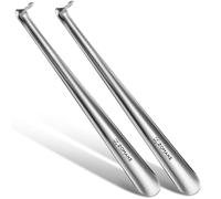 ZOMAKE Calzador Metal Largo 2 Piezas,42 cm Calzador Metalico Calzador Acero Inoxidable para Botas Calzador Mango Largo para Hombre Mujere Personas Mayores(2 Piezas Plateadas A)