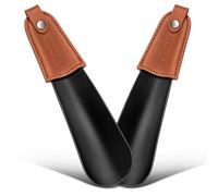 ZOMAKE Calzador Pequeño 2Piezas - Calzador de Metal 17CM,Calzador de Zapatos Corto Portátil Para Personas Mayores,Mango de Cuero Fácil de Utilizar(2 Piezas Negras)