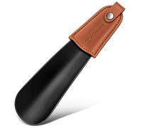 ZOMAKE Calzador Pequeño - Calzador de Metal 17CM,Calzador de Zapatos Corto Portátil Para Personas Mayores,Mango de Cuero Fácil de Utilizar(1 Pieza Negra)