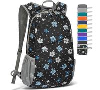 ZOMAKE Mochila Senderismo Montaña Plegable Ligera 20 L Pequeñas para Hombre Mujer,Mochilas Compacta para Viajar(Negro con Lunares Blancos y Flores)