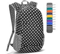 ZOMAKE Mochila Senderismo Montaña Plegable Ligera 20 L Pequeñas para Hombre Mujer,Mochilas Compacta para Viajar(Negro con Lunares Blancos)