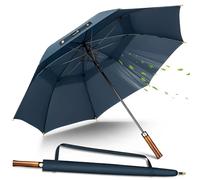 ZOMAKE Paraguas de Golf Grande 62 Pulgadas,157cm XXL Paraguas de Lluvia Gigante a Prueba de Viento con Mango de Madera para Hombres Mujeres 2-3 Personas(Azul Marino-Mango de madera)