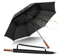 ZOMAKE Paraguas de Golf Grande 62 Pulgadas,157cm XXL Paraguas de Lluvia Gigante a Prueba de Viento con Mango de Madera para Hombres Mujeres 2-3 Personas(Negro-Mango de madera)