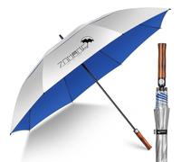 ZOMAKE Paraguas Golf Grande XXL de Sol,68 pulgadas UV Paraguas Antiviento con Ventilado Doble Cubierta para Hombre Mujer Con Mango de Madera(Plateado Azul Marino)