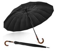 ZOMAKE Paraguas Grande 16 Varillas,120 cm XXL Paraguas de Golf Resistente Antiviento,55 Pulgadas Paraguas Largo Clásico con Bastones Para Hombre Mujer Con Funda de Piel de PU(Negro)