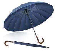 ZOMAKE Paraguas Grande 16 Varillas,120 cm XXL Paraguas de Golf Resistente Antiviento,55 Pulgadas Paraguas Largo Clásico con Bastones Para Hombre Mujer Con Funda de Piel de PU(Azul)