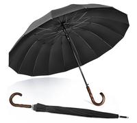 ZOMAKE Paraguas Grande 16 Varillas - 55 Pulgadas XXL Paraguas de Golf Resistente Antiviento,120 cm Paraguas Largo Clásico con Bastones Apertura Automática Para Hombre Mujer Con Mango Ondulado(Negro)