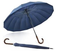 ZOMAKE Paraguas Grande 16 Varillas - 55 Pulgadas XXL Paraguas de Golf Resistente Antiviento,120 cm Paraguas Largo Clásico con Bastones Apertura Automática Para Hombre Mujer Con Mango Ondulado(Azul)