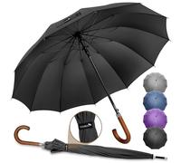 ZOMAKE Paraguas Grande Antiviento 55 Pulgadas,12 Varillas Paraguas Largo Clásico con Bastones,XXL Paraguas de Golf Apertura automática Para Hombre Mujer(Negro)