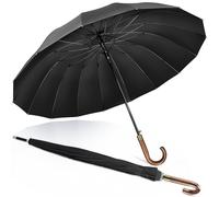 ZOMAKE Paraguas Grande XXL Antiviento 16 Varillas,120 cm Paraguas de Golf Para Hombre Mujer,55 Pulgadas Paraguas Largo Clásico con Bastones con Decoración de Anillas Metálicas(Negro)