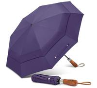 ZOMAKE Paraguas Plegable 54 Inch,Paraguas Plegable Antiviento Grande XXL 134 cm con Doble Capota,Umbrella Resistente con Mango de Madera para Hombre Mujer(Morado)