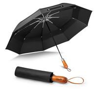 ZOMAKE Paraguas Plegable 54 Inch,Paraguas Plegable Antiviento Grande XXL 134cm con Doble Capota,Umbrella Resistente con Mango de Madera para Hombre Mujer(Negro)