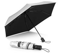 ZOMAKE Paraguas Plegable Anti UV,Paraguas para Sol Pequeño Antiviento Automatico para Mujer Hombre,Guarda Chuva Viaje Compacto,Mini Umbrella Resistente al Viento,6 Varillas(Plateado/Negro)