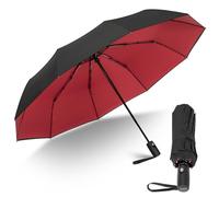 ZOMAKE Paraguas Plegable Antiviento,Paraguas Pequeño Automatico Resistente al Viento,Guarda Chuva Viaje Compacto para Mujer Hombre,Umbrella de Doble Capa,10 Varillas(Negro/Rojo)