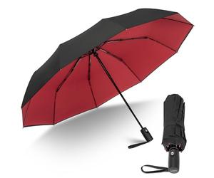ZOMAKE Paraguas Plegable Antiviento,Paraguas Pequeño Automatico Resistente al Viento,Guarda Chuva Viaje Compacto para Mujer Hombre,Umbrella de Doble Capa,10 Varillas(Negro/Rojo)