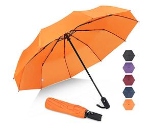 ZOMAKE Paraguas Plegable Antiviento,Pequeño Paragua Protección Solar UV para Hombre Mujer - Mini Umbrella con Apertura y Cierre Automático,Resistente al Viento,de Secado Rápido(Naranja)