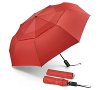 ZOMAKE Paraguas Plegable Antiviento,Pequeño Paraguas Protección Solar UV para Mujer Hombre,Mini Umbrella con Apertura y Cierre Automático Resistente al Viento con Doble Toldo(Rojo)