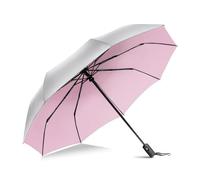ZOMAKE Paraguas Plegable UPF 50+ - Parasol Automático con Revestimiento Plateado UV, Compacto y Portátil de Bolsillo para Verano, Playa y Viaje (Plata Rosa)