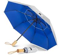 ZOMAKE Parasol Anti Uv,Paraguas Plegable AutomáTico De Sol con Ventilado Doble Cubierta,Paraguas Compacto Con Mango De Madera Para Hombre Mujer(Plateado Azul Marino)