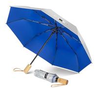 ZOMAKE Parasol Anti Uv,Paraguas Plegable AutomáTico De Sol,Paraguas Compacto Con Mango De Madera Para Hombre Mujer(Plateado Azul Marino)