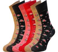 ZombaFlo 6 pares de calcetines para diabéticos para mujer, no elásticos, ricos en algodón, agarre suave, calcetines para mujer UK 4-7, paquete múltiple, Floral, 4-7