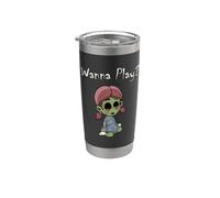 Zombie Girl Funny Zombie Doll ¿Quieres jugar? Zom e Halloween Vaso térmico de acero inoxidable de doble pared