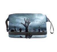 Zombie Hand Rising Out of Graveyard in Spooky Night - Bolsa de cosméticos de doble capa para mujeres y niñas, neceser de viaje para maquillaje, práctica bolsa organizadora con compartimento para