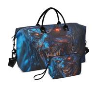Zombie Pirate Blue Happy Halloween Bolsa decorativa para fin de semana con correa ajustable para entrenamiento, bolsa de gran capacidad para viajar en avión de mujer