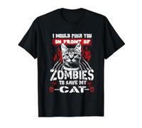Zombies To Save My Cat Kitty Funny Halloween Cats Lovers Camiseta gráfica económica, Hombre, Negro, XL