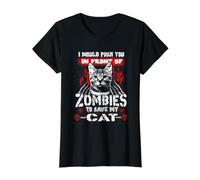 Zombies To Save My Cat Kitty Funny Halloween Cats Lovers Camiseta gráfica económica, Mujer, Negro, XL