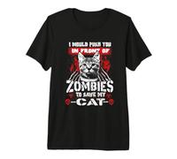 Zombies To Save My Cat Kitty Funny Halloween Cats Lovers Camiseta Premium
