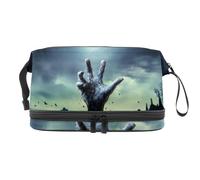 ZombieSpooky Hand Rising Out of Grave - Bolsa de cosméticos de doble capa para mujeres y niñas, neceser de viaje para maquillaje, práctica bolsa organizadora con compartimento para cepillos,