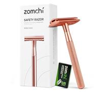 ZOMCHI Maquinilla de afeitar de doble filo con mango de textura, cuchilla de metal para hombre y lana, se adapta a todas las cuchillas de afeitar estándar, Rose Gold Razor with 5 blades