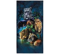 Zomer Toalla de playa grande, 90 x 180 cm, microfibra de secado rápido, estampado con león, tigre y leopardo, diseño