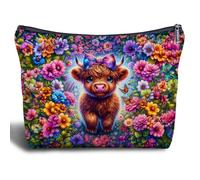 Zomhix Bolsa de maquillaje Baby Highland Cow - Regalos de vaca de las tierras altas occidentales, floral