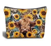Zomhix Bolsa de maquillaje Baby Highland Cow - Regalos de vaca de las tierras altas occidentales, Girasol 3