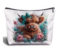 Zomhix Bolsa de maquillaje Baby Highland Cow - Regalos de vaca de las tierras altas occidentales, Teal