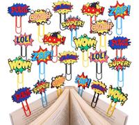Zomiboo 24 marcapáginas de estilo cómic pop, clips para marcapáginas de Pop Art Boom Pow para niños y niños, recuerdos de fiesta de cumpleaños con temática de cómic, recompensas de aula, rellenos de