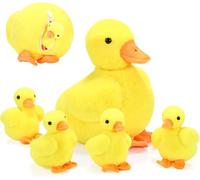 Zomiboo Juego de 5 Peluches de Pato de Pascua, mamá y 4 patitos bebés con Bolsa con Cremallera, Animales de Peluche Suaves para niños, Regalos de Pascua y Juguetes Familiares (Pato Amarillo)