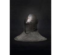 Zomitiya Casco de caballero medieval con cola de avenida, casco cruzado de acero con protector facial, armadura de cosplay LARP renacentista para recreación, teatro y exhibición