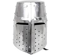 Zomitiya Casco de cruzado: gran yelmo de caballero medieval, armadura de cara completa con cruz, casco de reproducción templaria grande, armadura de caballero histórico para recreaciones y exhibición